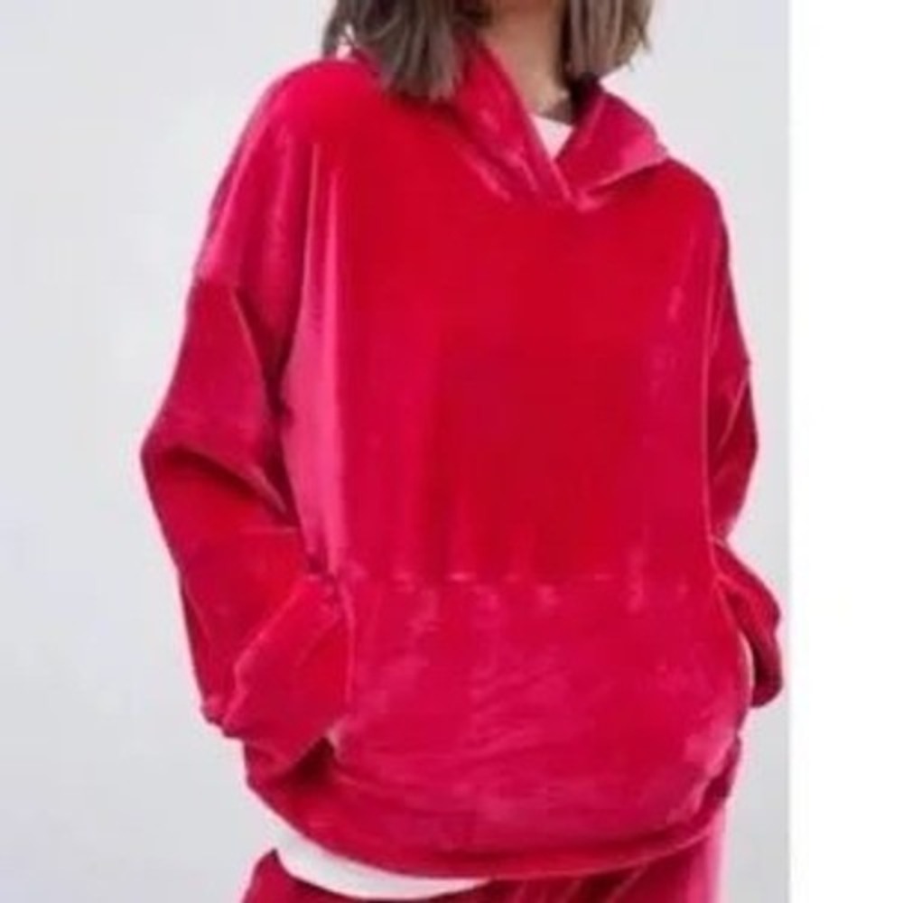 Free People movement Cherry hoodie plush women's size small pink red cozy winter